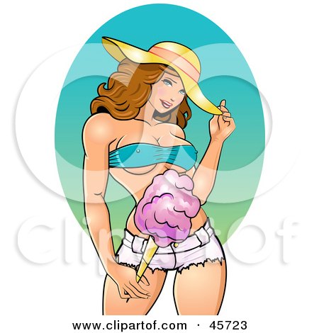 Royalty-free (RF) Clipart Illustration of a Sexy Dirty Blond Pinup Woman In Short Shorts, Holding Cotton Candy by r formidable