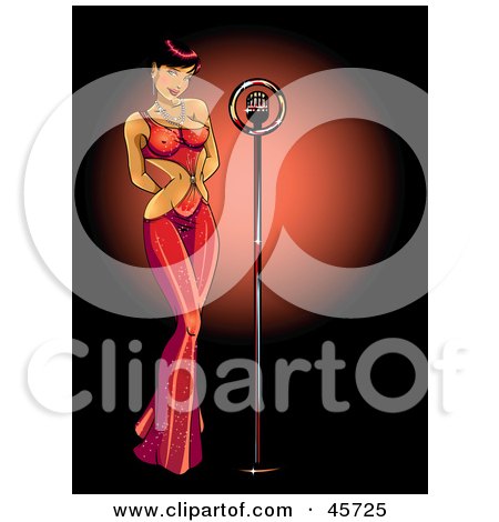 Royalty-free (RF) Clipart Illustration of a Sexy Singer Pinup Woman In A Transparent Red Gown On Stage by r formidable