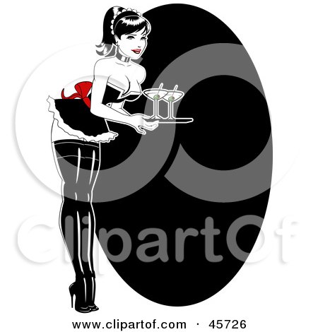 Royalty-free (RF) Clipart Illustration of a Sexy Pinup Bar Maid Woman Serving Martinis by r formidable