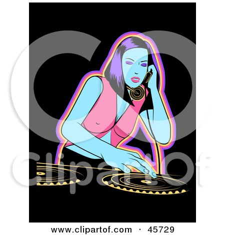 Royalty-free (RF) Clipart Illustration of a Sexy Dj Woman Playing A Mix On A Turn Table by r formidable