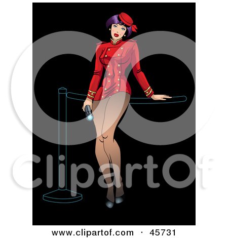 Royalty-free (RF) Clipart Illustration of a Sexy Usher Pinup Woman In A Red Uniform by r formidable