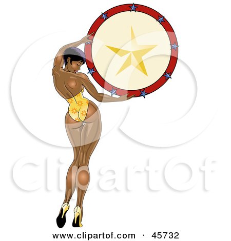 Royalty-free (RF) Clipart Illustration of a Sexy Black Pinup Woman Holding Up A Star Target by r formidable