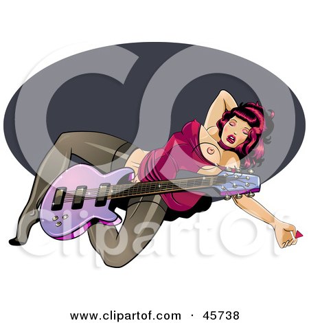 Royalty-free (RF) Clipart Illustration of a Sexy Pinup Woman Laying Down With A Purple Guitar by r formidable