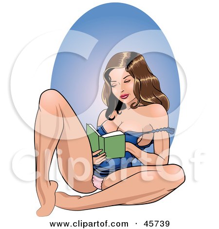 Royalty-free (RF) Clipart Illustration of a Sexy Brunette Pinup Woman In A Slip, Relaxing And Reading by r formidable