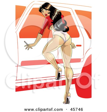 Royalty-free (RF) Clipart Illustration of a Sexy Hooker Pinup Woman Leaning Against A Car by r formidable