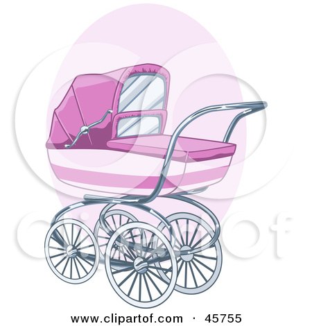 Royalty-free (RF) Clipart Illustration of a Girl's Pink Baby Stroller Or Pram by r formidable