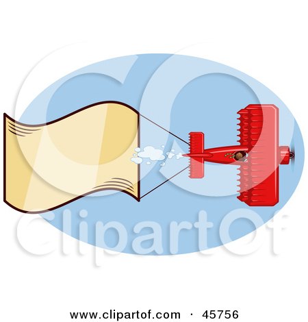 Royalty-free (RF) Clipart Illustration of a Red Biplane Pulling A Waving Blank Banner Through The Blue Sky by r formidable