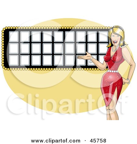 Royalty-free (RF) Clipart Illustration of a Blond Game Show Co Host Woman Presenting A Puzzle Board by r formidable