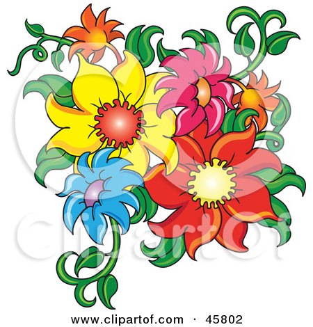 Royalty-free (RF) Clipart Illustration of a Cluster Of Fresh Colorful Summer Flowers And Stems by Pams Clipart