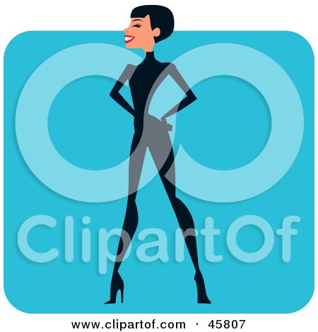 Royalty-free (RF) Clipart Illustration of a Proud Super Hero Woman In A Black Suit by Monica