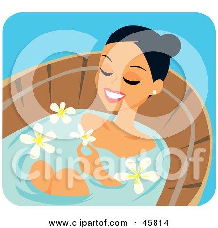 Royalty-free (RF) Clipart Illustration of a Relaxed Woman Soaking In A Bath Treatment With Flowers by Monica