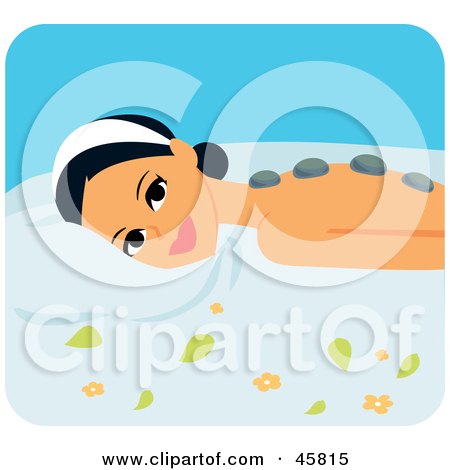 Royalty-free (RF) Clipart Illustration of a Relaxed Woman Getting A Hot Stone Massage by Monica