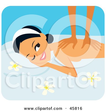 Royalty-free (RF) Clipart Illustration of a Masseuse Applying Pressure On The Back Of A Relaxed Woman by Monica