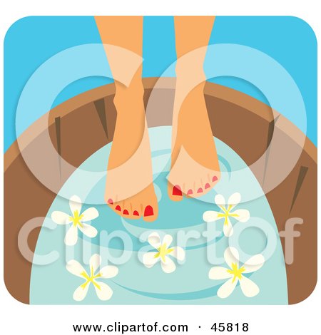 Royalty-free (RF) Clipart Illustration of a Woman Soaking Her Pedicured Feet In A Tub by Monica