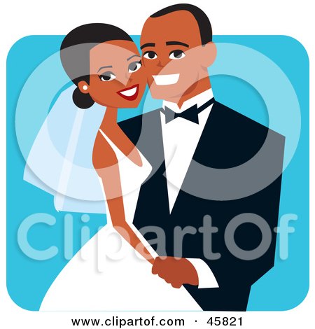 Royalty-free (RF) Clipart Illustration of a Happy African American Bride And Groom Posing For A Portrait by Monica
