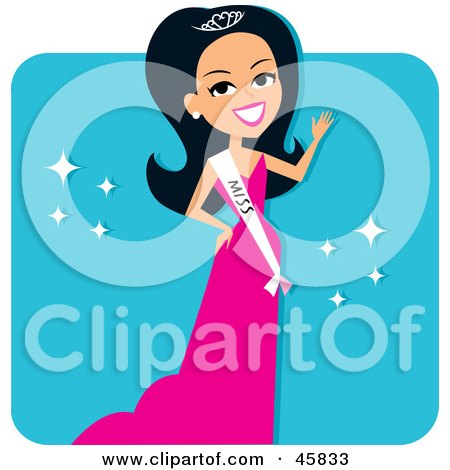 Royalty-free (RF) Clipart Illustration of a Hispanic Beauty Pageant Contestant Wearing A Sash And A Pink Evening Gown by Monica
