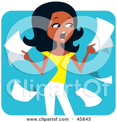 Royalty-free (RF) Clipart Illustration of a Stressed Out Black Woman Holding Paperwork by Monica