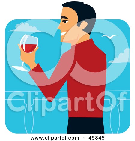 Royalty-free (RF) Clipart Illustration of a Hispanic Man In A Red Sweater, Drinking Red Wine by Monica