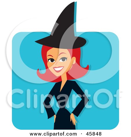 Royalty-free (RF) Clipart Illustration of a Pretty Red Haired Witch Woman In A Costume by Monica