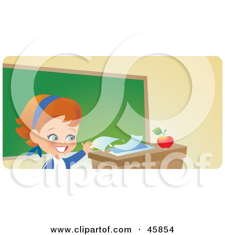 Royalty-free (RF) Clipart Illustration of a Responsible School Girl Turning In Her Homework On Her Teacher's Desk by Monica