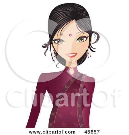 Royalty-free (RF) Clipart Illustration of a Bollywood Indian In A Red Dress And Bindi by Melisende Vector