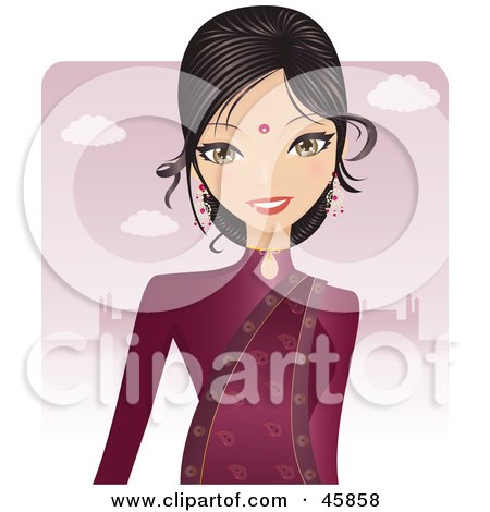 Royalty-free (RF) Clipart Illustration of a Pretty Bollywood Indian Wearing A Red Dress And Bindi by Melisende Vector