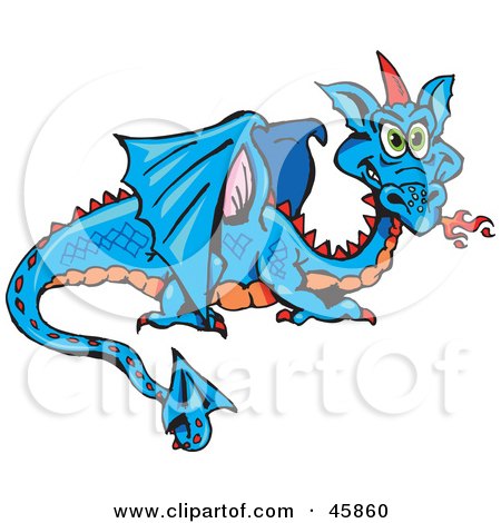 Royalty-Free (RF) Clipart Illustration of a Blue and Orange Dragon With a Red Horn by Dennis Holmes Designs