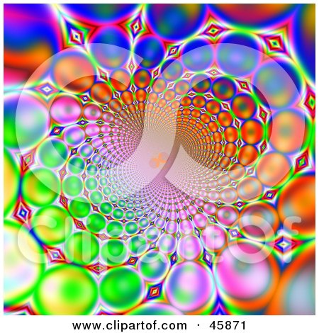 Royalty-free (RF) Clipart Illustration of a Funky Wormhole Colorful Background Of Orbs Flowing Into The Distance by ShazamImages