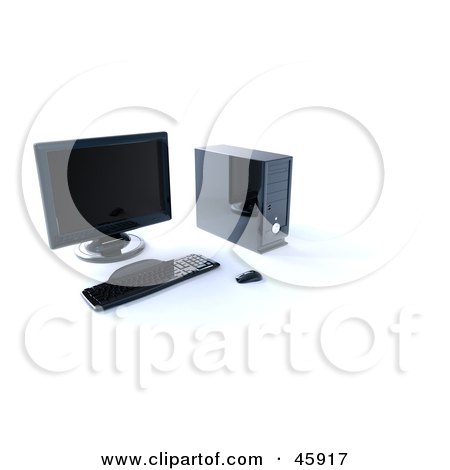 Royalty-Free (RF) Clipart Illustration of a Modern Computer Work Station With A Tower, Keyboard, Mouse And Monitor by chrisroll