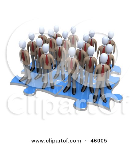 Group Of 3d White Businessmen Associates Standing On Connected Puzzle Pieces Posters, Art Prints