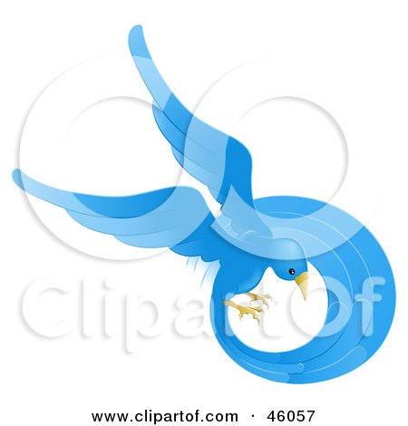 Royalty-Free (RF) Clipart Illustration of a Beautiful Circling Blue Bird With A Long Feathered Tail by AtStockIllustration