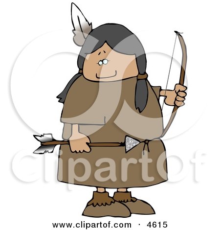 Female Native American Indian Holding a Bow an Arrow Clipart by djart