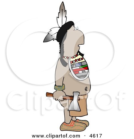 Indian Standing with a Hatchet In His Hand Clipart by djart