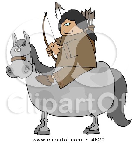 Male Indian Sitting On a Horse with Bow an Arrow Clipart by djart
