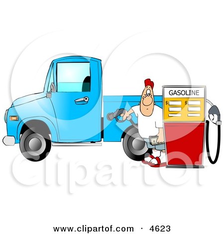 Man at the Gas Station Pumping Diesel Fuel Into His Pickup Truck Clipart by djart