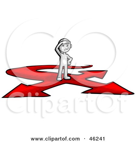 Royalty-Free (RF) Clipart Illustration of a White Smartoon Character Stuck At A Crossroads by Tonis Pan