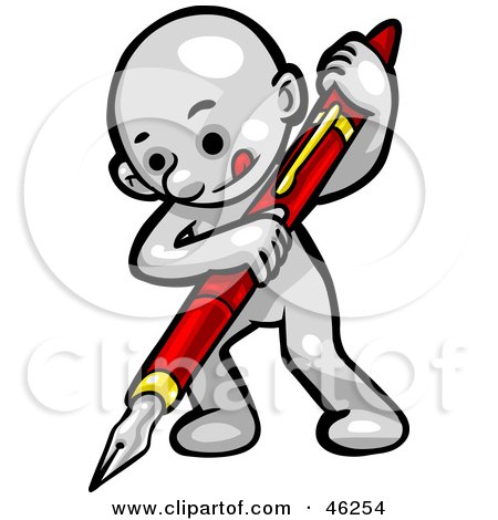 Royalty-Free (RF) Clipart Illustration of a White Smartoon Character Signing With A Big Pen by Tonis Pan