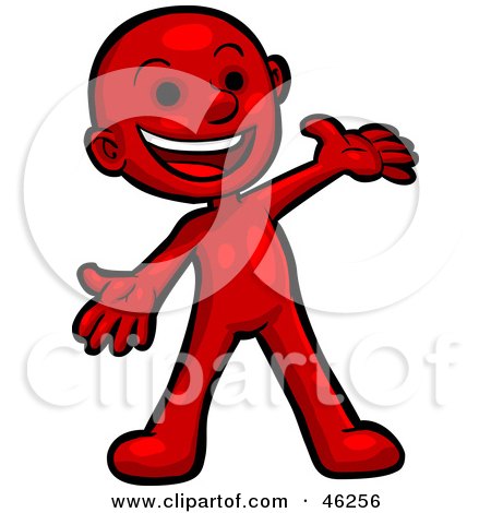 Royalty-Free (RF) Clipart Illustration of a Red Smartoon Character Energetically Dancing Or Holding His Arms Open by Tonis Pan