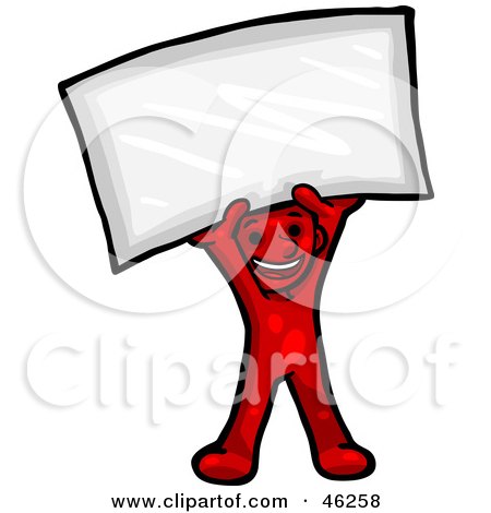 Royalty-Free (RF) Clipart Illustration of a Red Smartoon Character Holding Up A Blank Sign by Tonis Pan