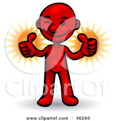 Royalty-Free (RF) Clipart Illustration of a Red Smartoon Character Giving Two Thumbs Up by Tonis Pan