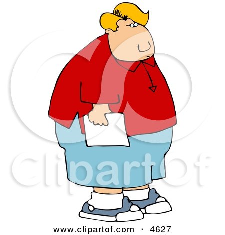 Fat School Boy Holding His Homework Clipart by djart