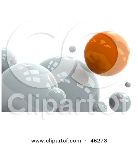 Royalty-Free (RF) Clipart Illustration of a Different Orange Sphere Floating Over White Ones by Tonis Pan