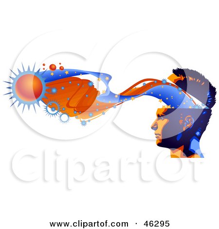 Royalty-Free (RF) Clipart Illustration of a Man With Creativity Flowing From His Brain, Visualizing Stars And Bursts by Tonis Pan