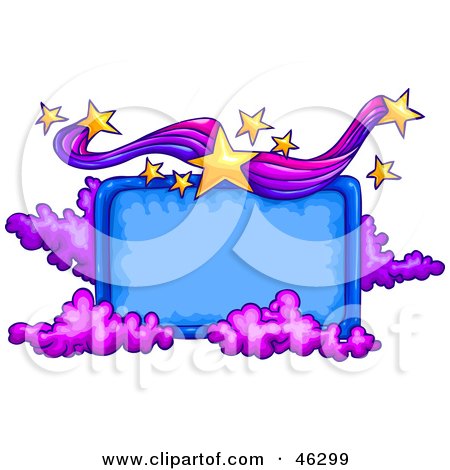 Royalty-Free (RF) Clipart Illustration of a Blank Blue Sign Bordered With Purple Clouds And Yellow Stars by Tonis Pan