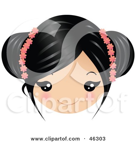 Royalty-Free (RF) Clipart Illustration of a Girl With Black Hair, Wearing Floral Accessories by Melisende Vector