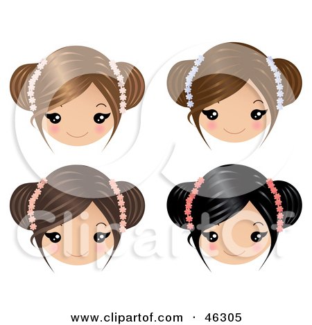 Royalty-Free (RF) Clipart Illustration of a Digital Collage Of Four Little Girls Wearing Floral Hair Accessories by Melisende Vector