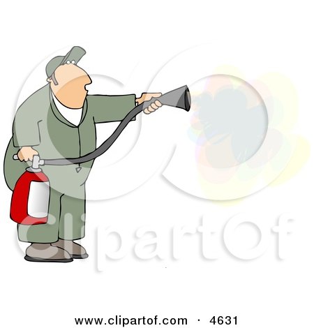 Repairman Spraying Fire Extinguisher On a Fire Clipart by djart