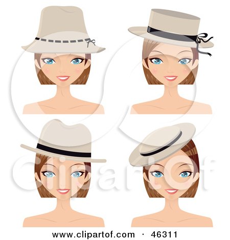 Royalty-Free (RF) Clipart Illustration of a Digital Collage Of A Dirty Blond Woman Wearing Different Hats by Melisende Vector