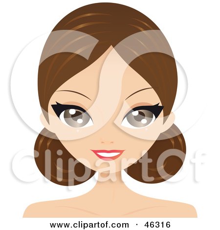 Royalty-Free (RF) Clipart Illustration of a Brunette Woman With Her Bangs Parted And Side Buns by Melisende Vector