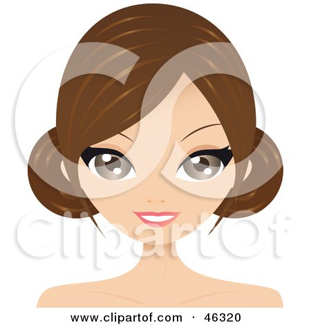 Royalty-Free (RF) Clipart Illustration of a Brunette Woman With Side Bangs, Wearing Her Hair In Side Buns by Melisende Vector